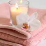 ピンクのタオルとキャンドル