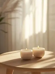 穏やかな光の中のキャンドル