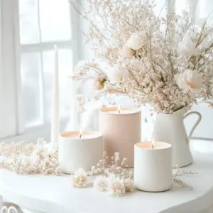 キャンドルと花の美しいアレンジ-SweetRoom-2025年10月18日