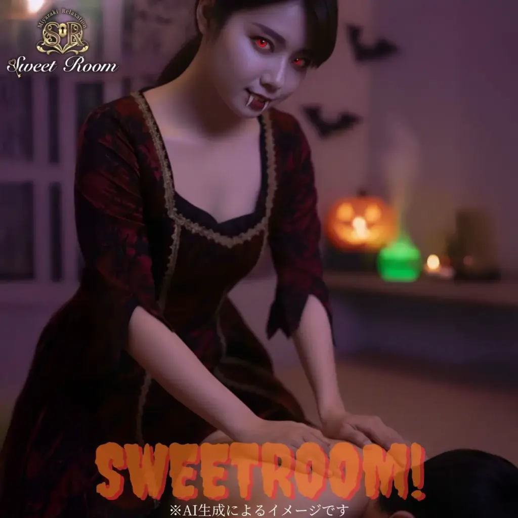 AIによる。吸血鬼の女性が、マッサージをしている様子。2025年10月24日-sweetroom