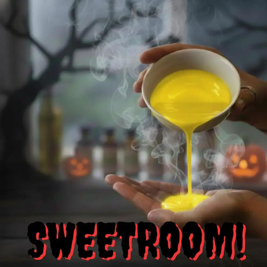 SweetRoom-2025年10月28日-ハロウィン風のオイルを手に取る様子