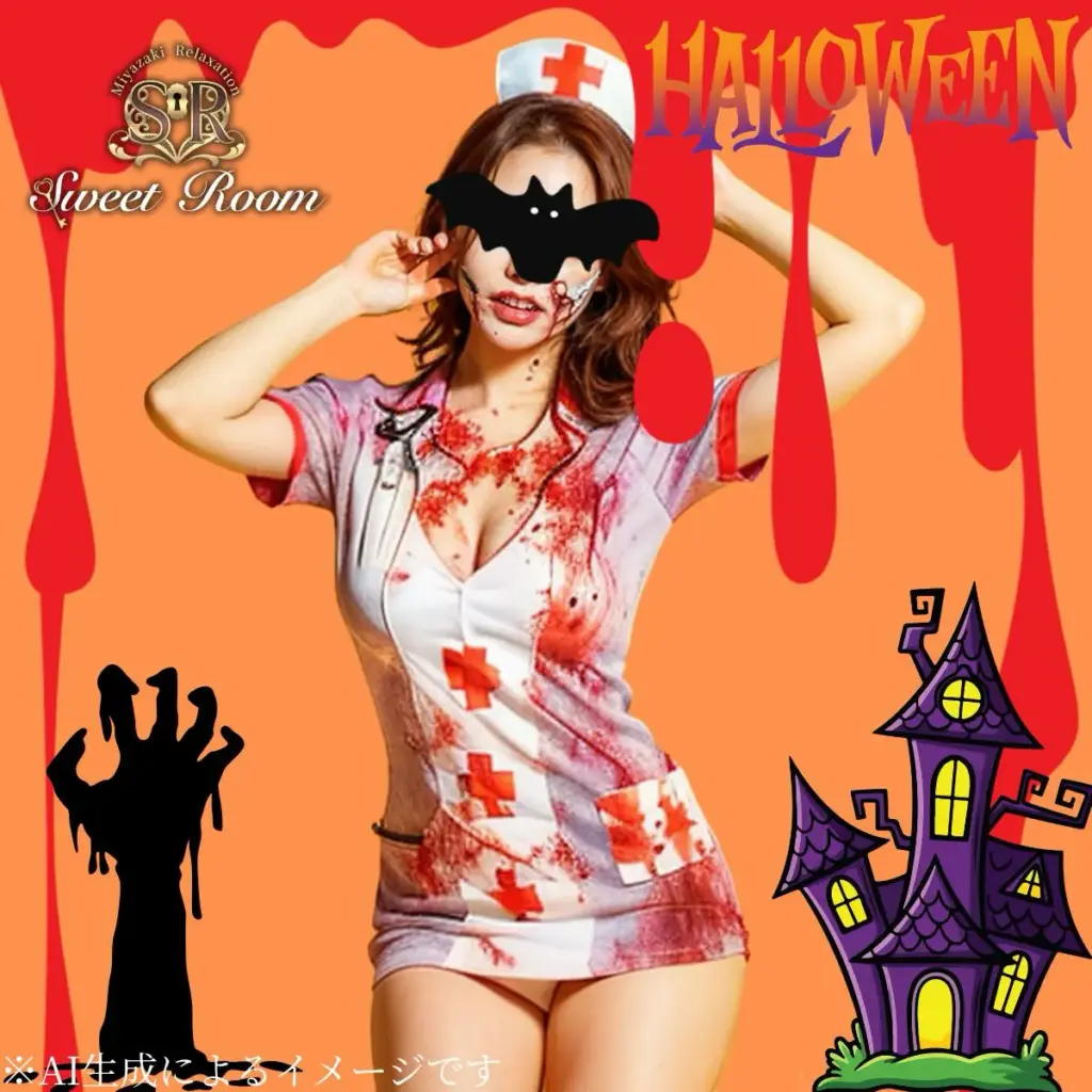 2025年10月31日・SweetRoomのハロウィン当日の看護師のゾンビの画像