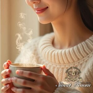 温かい飲み物を楽しむ女性-sweetroom-2025年11月11日