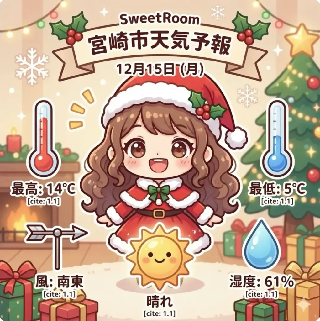 宮崎市の天気予報、晴れ-SweetRoom-2025年12月15日