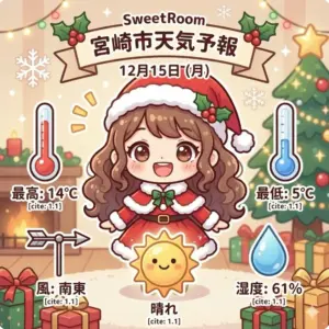 宮崎市の天気予報、晴れ-SweetRoom-2025年12月15日