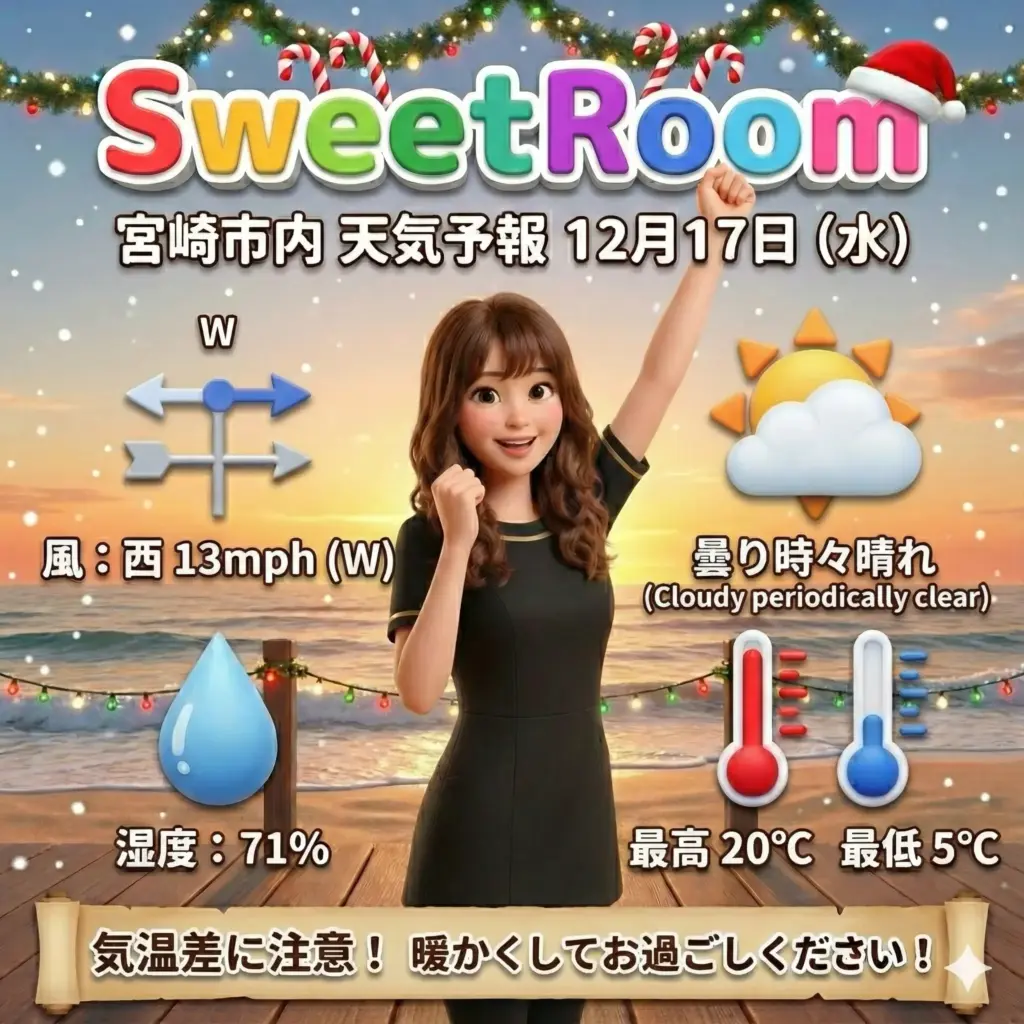 天気予報と女性のポーズSweetRoom -2025年12月17日