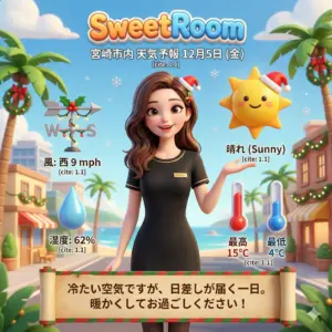 晴れた日の気象情報表示-SweetRoom-2025年12月5日